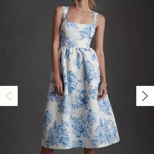 Anthropologie x Sachin & Babi Blaine Chinoiserie Taffeta Square-Neck Midi Dress